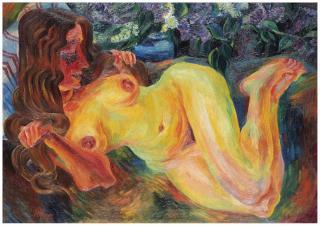 Conrad Felixmüller - Liegende Frau (mit Flieder) (recto); Bildnis Mo von Haugk (mit Katze) (verso)