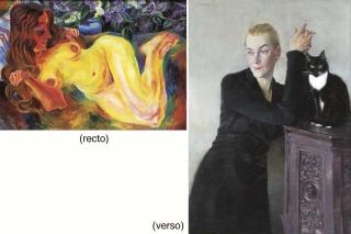 Conrad Felixmüller - verso: Liegende Frau (mit Flieder) recto: Bildnis Mo von Haugk (mit Katze)