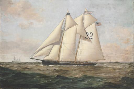 Conrad Freitag - The pilot boat Washington #22 with steamships and a clipper ship in the distance