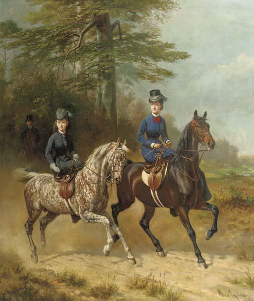 Conrad Freyberg - Reiterbild: elegant ladies on horseback