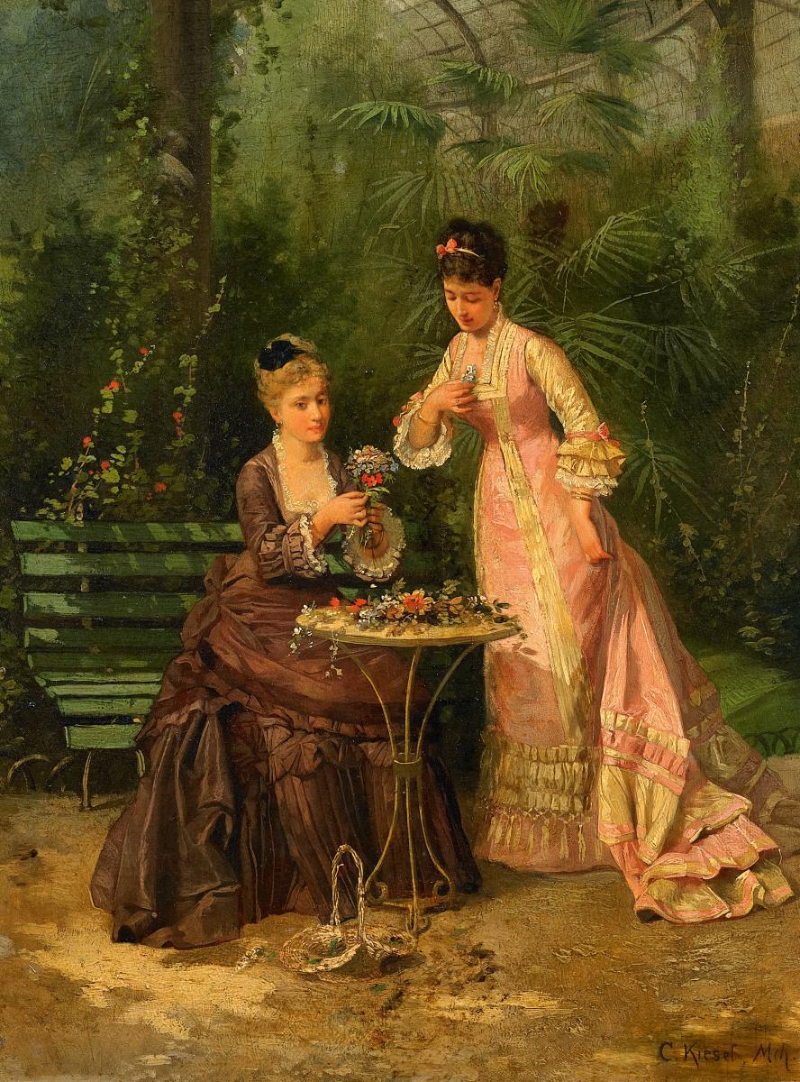 Conrad Kiesel - Blumenbindende Damen im Gewächshaus