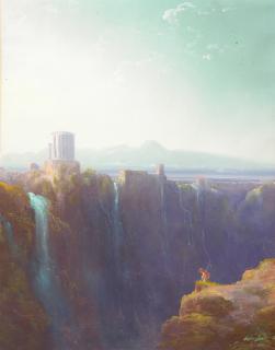 Conrad Peter Schreiber - Die Wasserfälle von Tivoli mit dem Tempel der Sibylle.