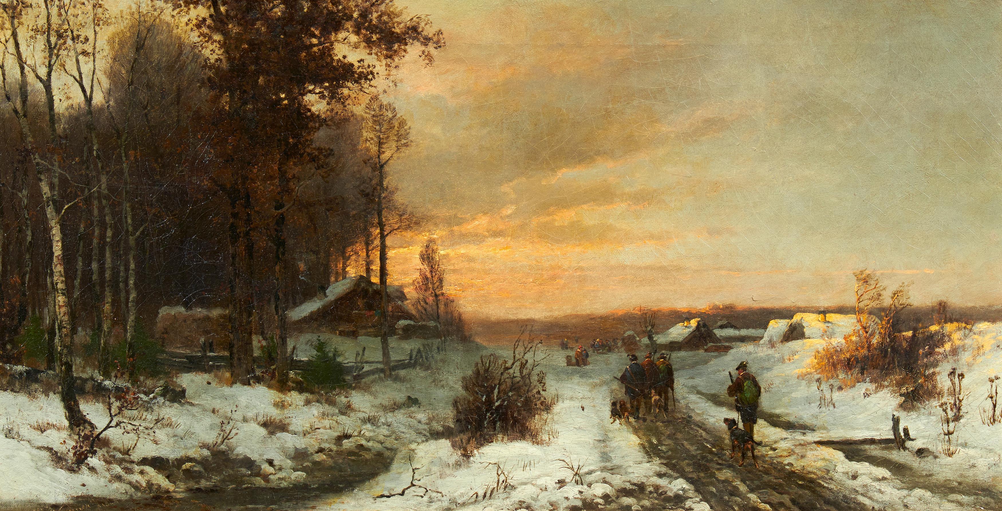 Conrad Wimmer - Winterabend mit heimkehrenden Jägern.