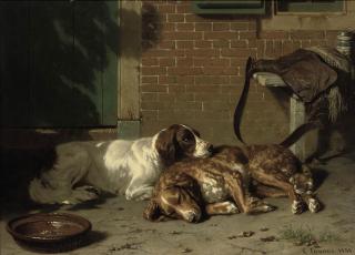 Conradijn Cunaeus - English Springer Spaniels resting after the hunt