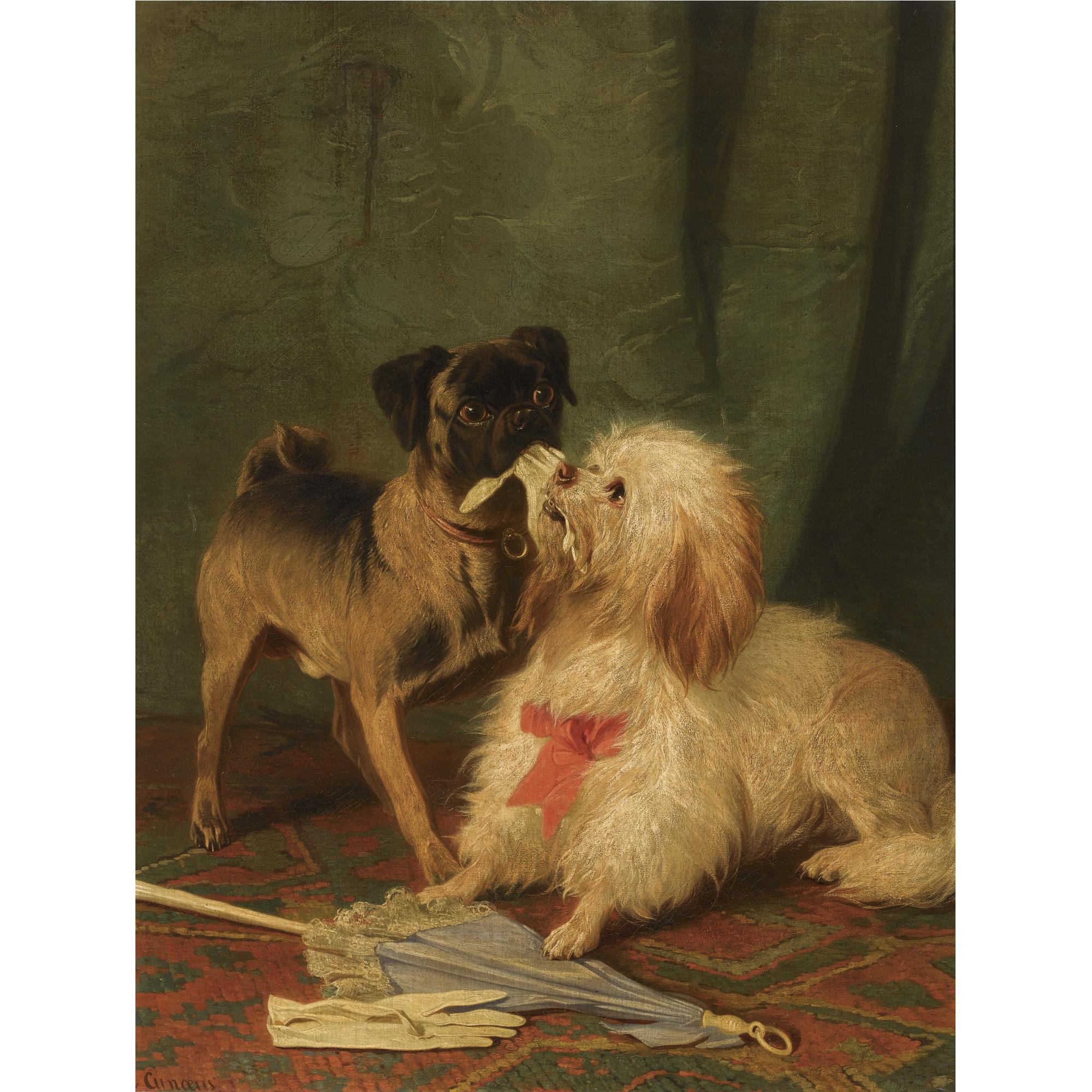 Conradyn Cunaeus - Dutch A Pug And A Maltese Playing Tug-Of-War