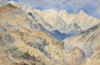 Constance Frederica Gordon Cumming - The Khylas Peaks and village of Pangi three miles above CHINE on the Sutledge