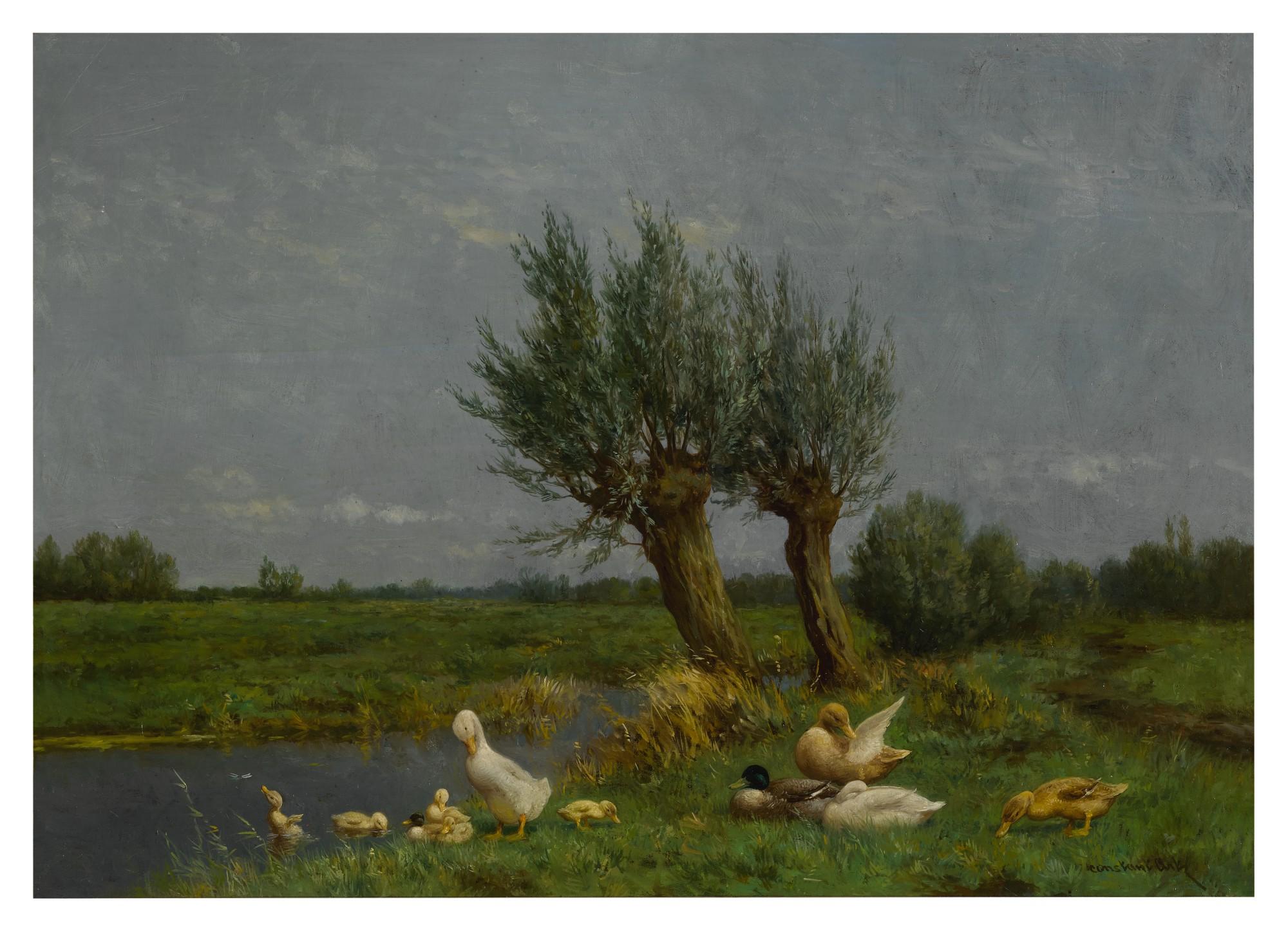 Constant Artz - A Duck Family In A Meadow