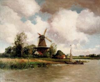 Constant Artz - A windmill along a river