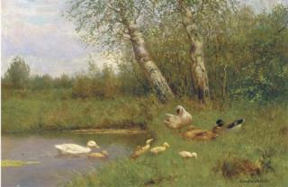 Constant Artz - Duck and ducklings on the waterside