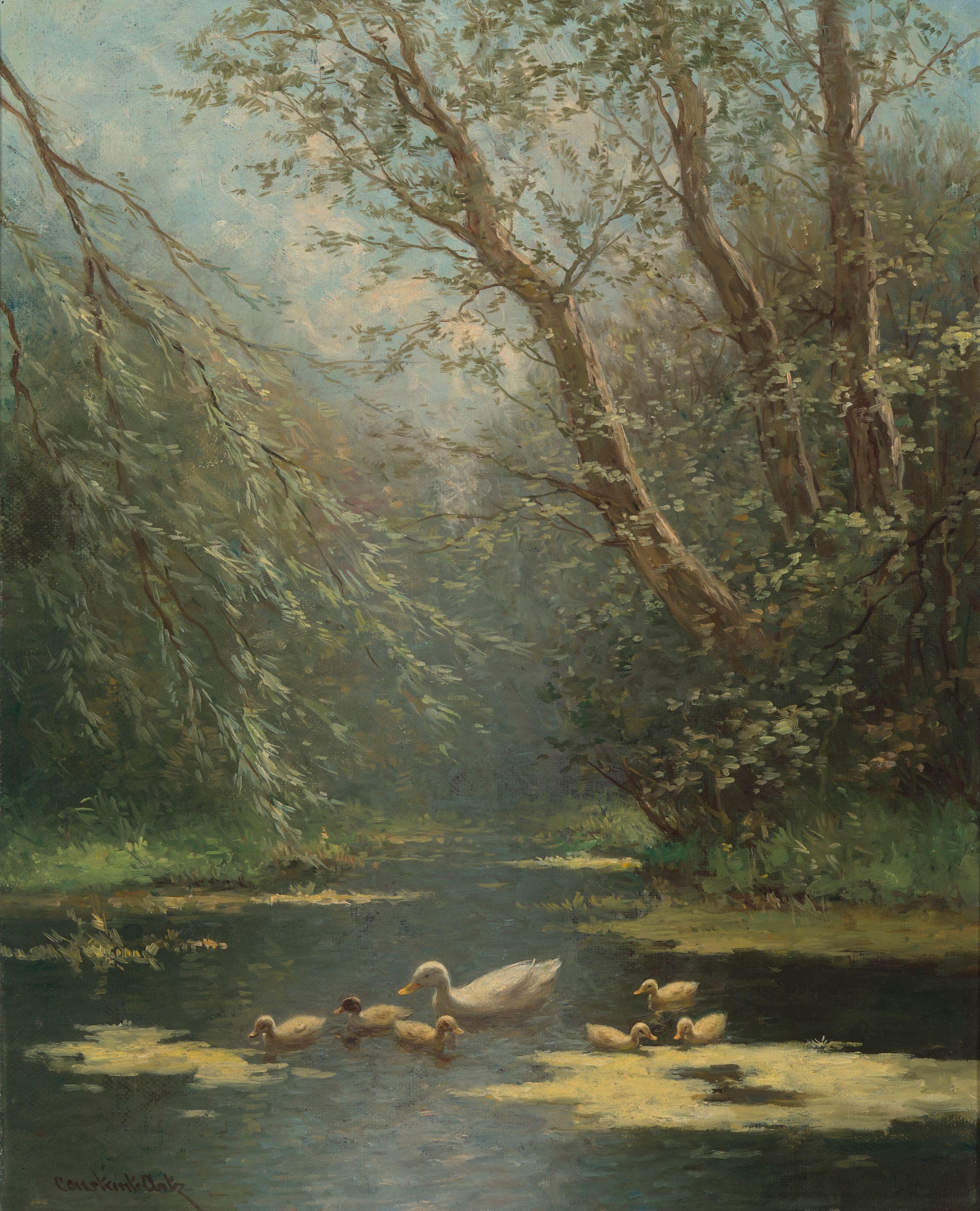 Constant Artz - Mother duck and her six ducklings out for a swim