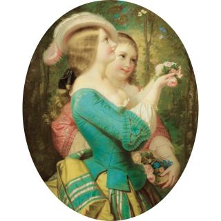 Constant-Joseph Brochart - Jeunes Filles À L\'Ombrelle Dans Un Jardin; Jeunes Filles Cueillant Des Fleurs