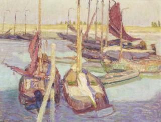 Constant Permeke - Boats in a Harbour, Ostende