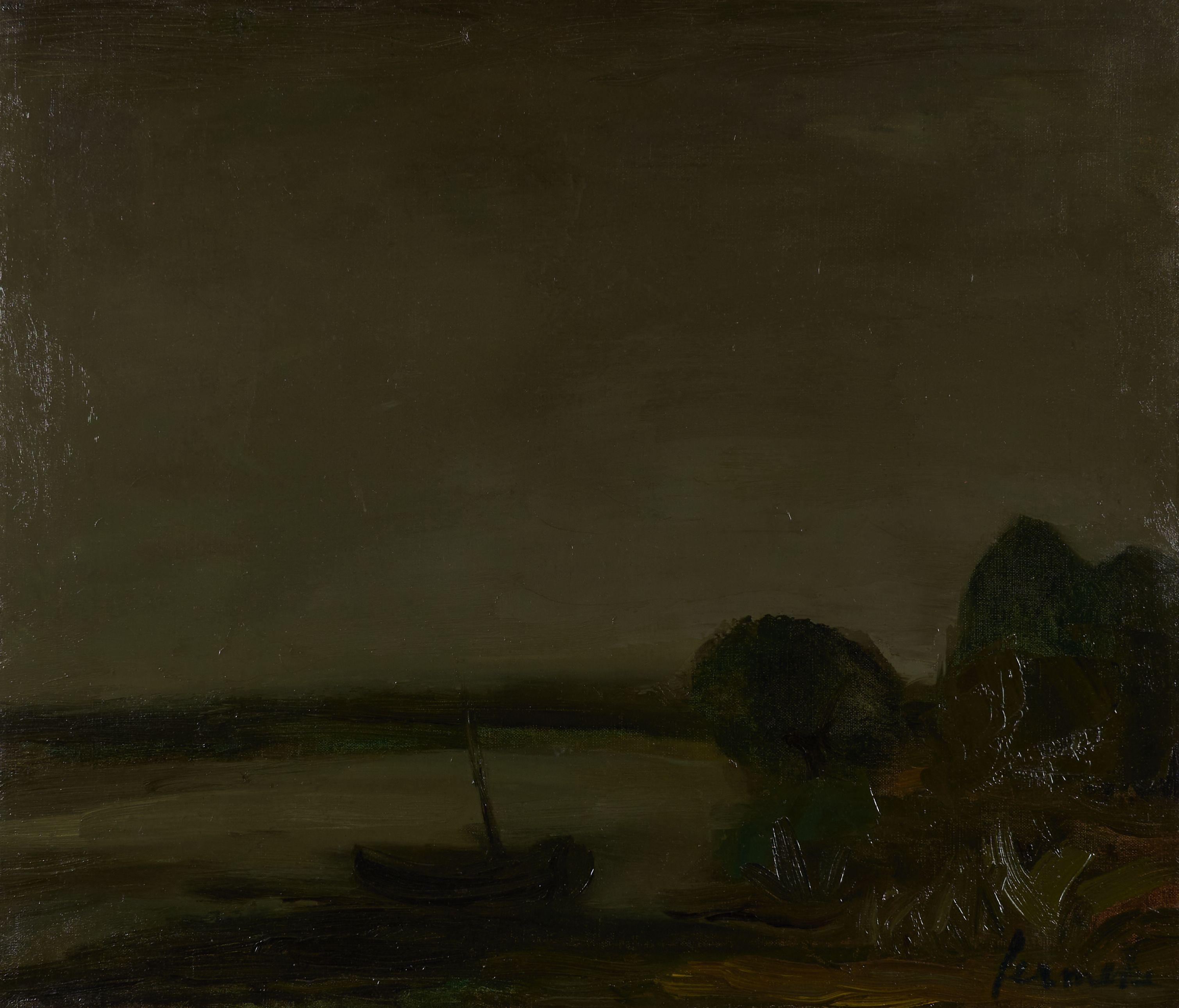 Constant Permeke - Landscape with a Boat 24 x 27 1/2 in. (60.5 x 70.5 cm) framed 31 1/4 x 35 3/8 x 1 3/4 in.