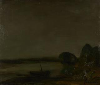 Constant Permeke - Landscape with a Boat 24 x 27 1/2 in. (60.5 x 70.5 cm) framed 31 1/4 x 35 3/8 x 1 3/4 in.