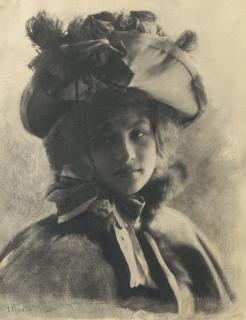 Constant Puyo - Portrait De Jeune Femme, 1902Vintage Gum Bichromate Print, Mounted On Original Card. Signed C. Puyo 02 In Ink At Lower Left.