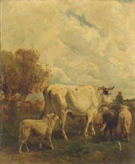 Constant Troyon - A Herder With His Cattle In A Landscape