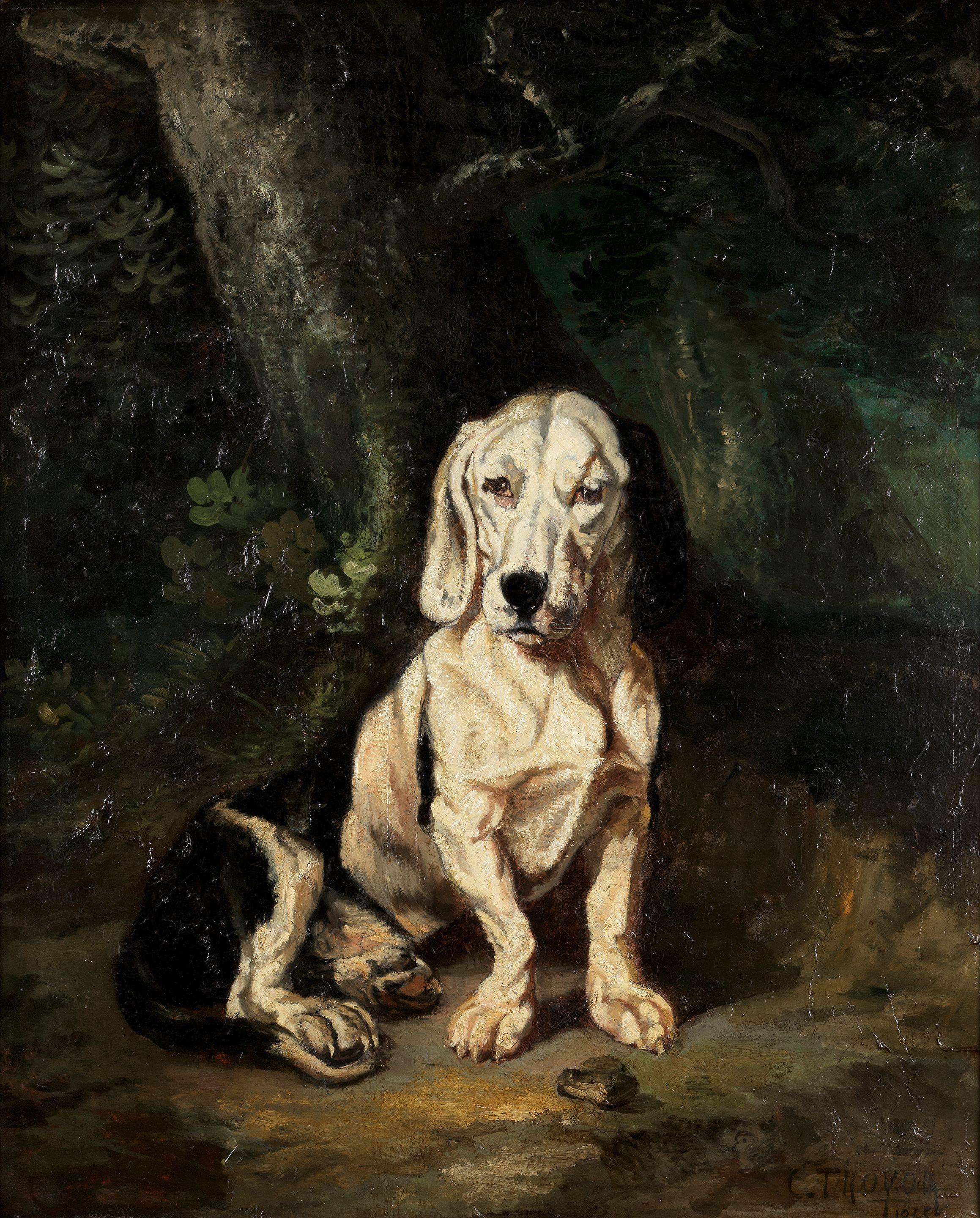Constant Troyon - A seated Basset Hound