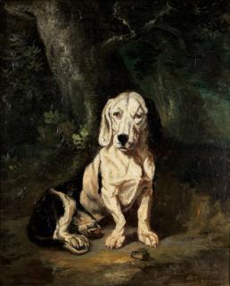 Constant Troyon - A seated Basset Hound