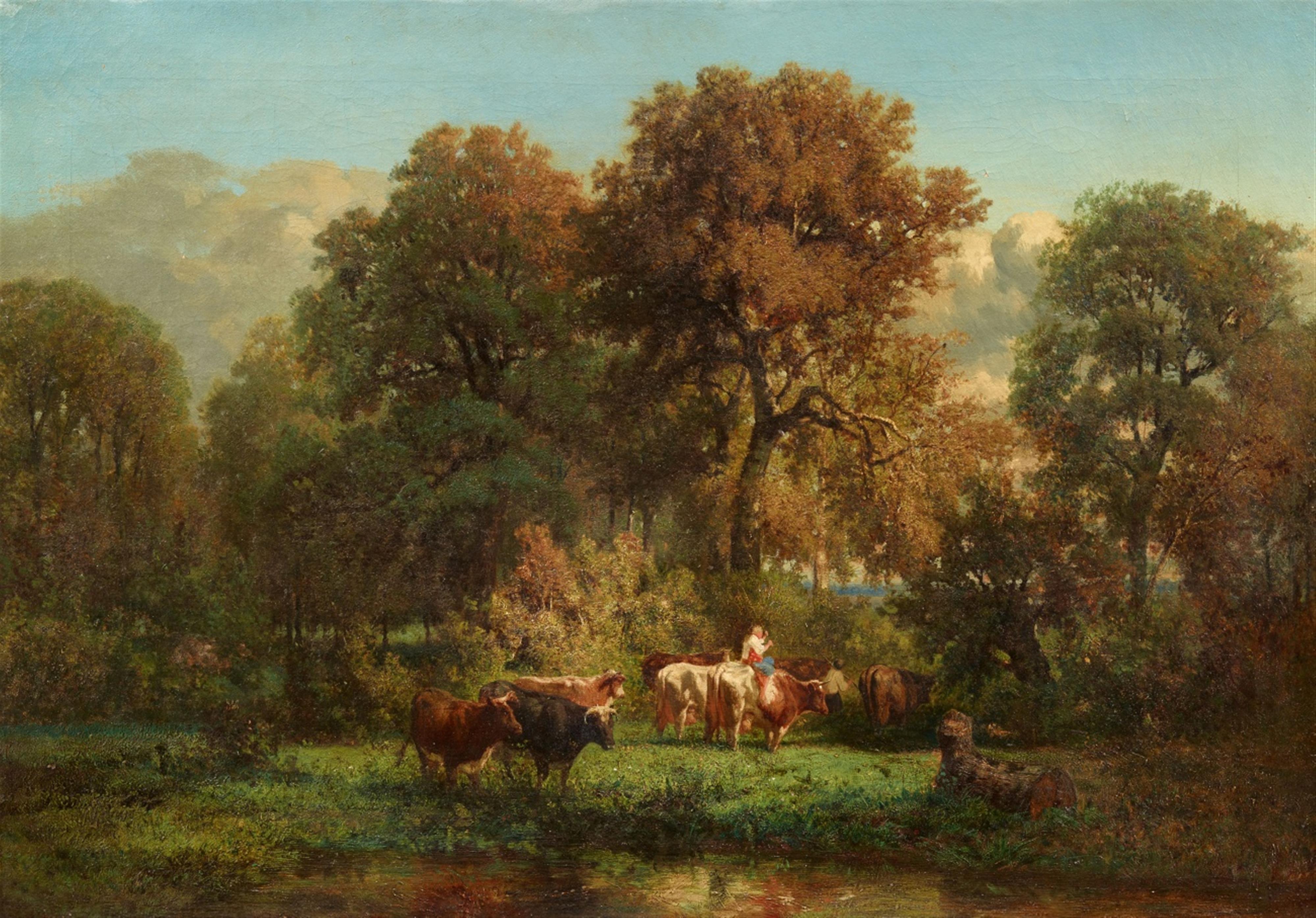 Constant Troyon - Bewaldete Landschaft mit Rinderherde