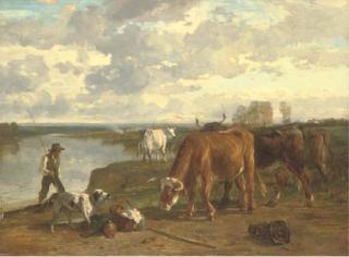 Constant Troyon - Cattle And A Shepherd