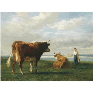 Constant Troyon - French A Cowherdess In A Summer Landscape