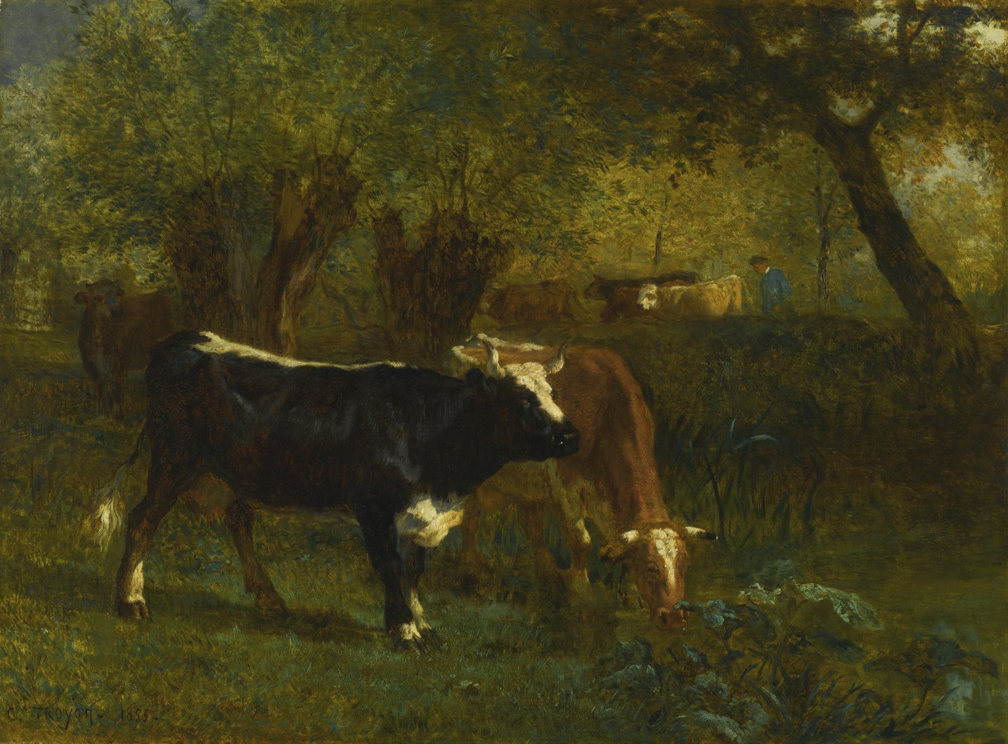 Constant Troyon - French vaches À L\'Abreuvoir