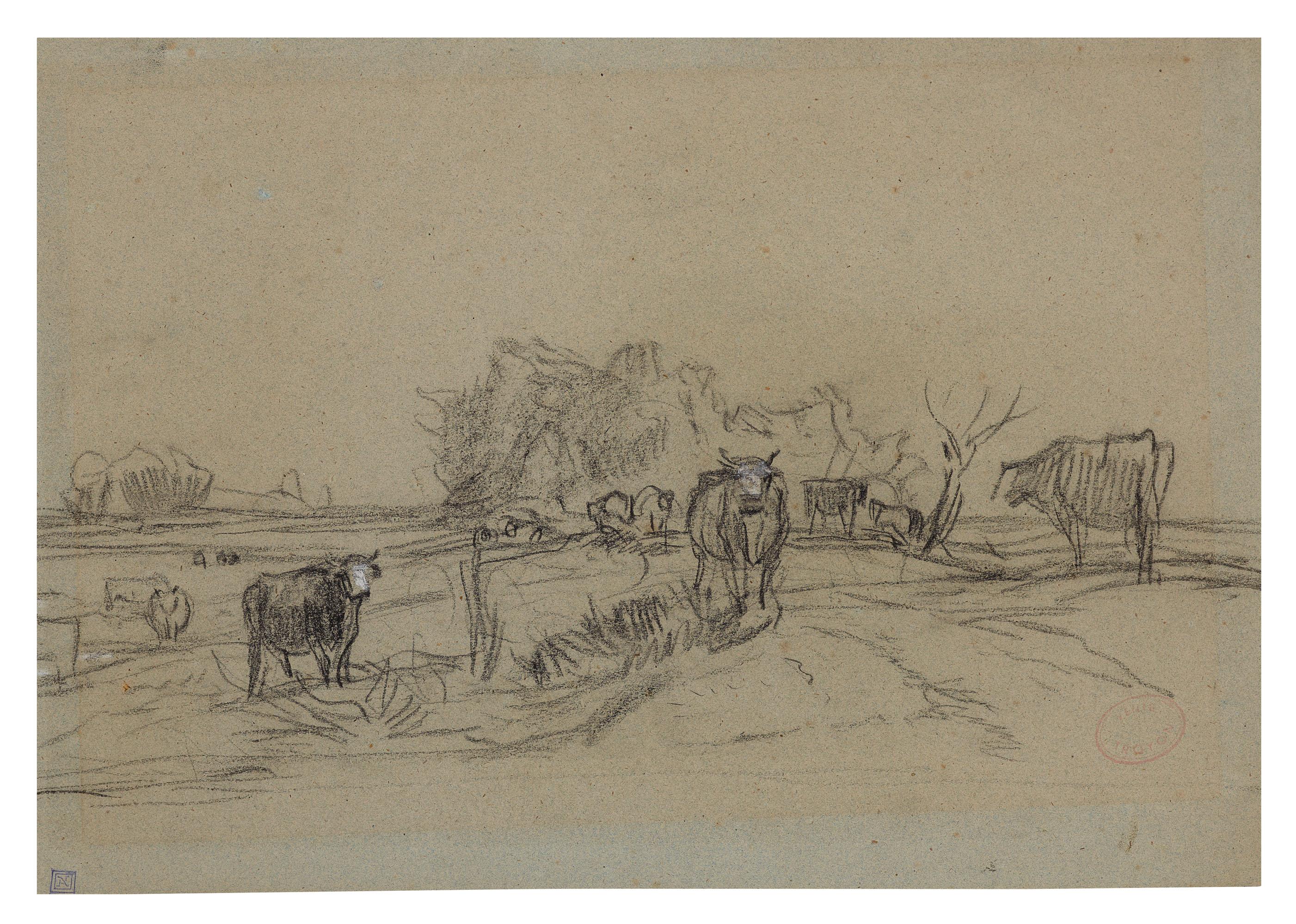 Constant Troyon - Troupeau De Vaches Dans Un Pré