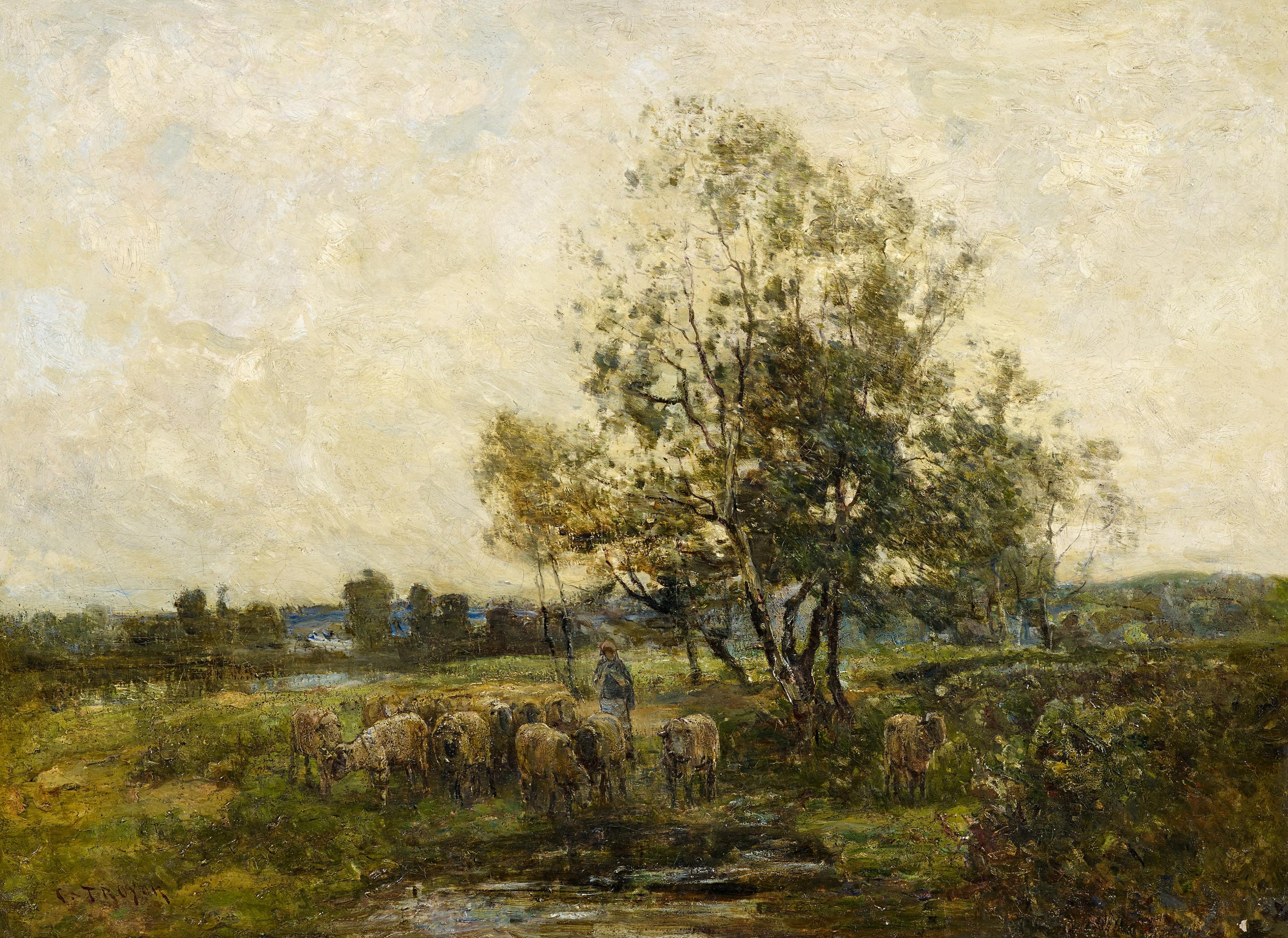 Constant Troyon - Weite Heidelandschaft mit einem Schäfer und seiner Herde