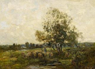 Constant Troyon - Weite Heidelandschaft mit einem Schäfer und seiner Herde