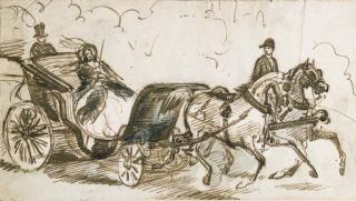 Constantin-Ernest-Adolphe-Hyacinthe Guys - A Lady Being Driven In A Landau