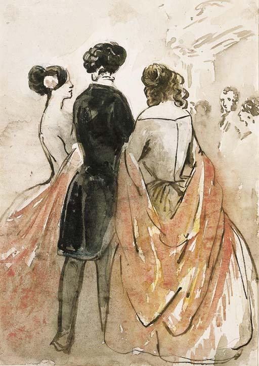 Constantin-Ernest-Adolphe-Hyacinthe Guys - Elegant Company At A Ball; And Two Elegant Couples Walking In Winter