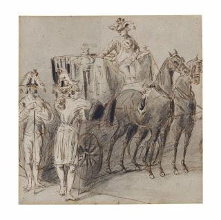 Constantin Guys - A horse-driven carriage with attendants