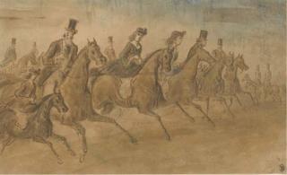 Constantin Guys - Des hommes et des femmes à cheval