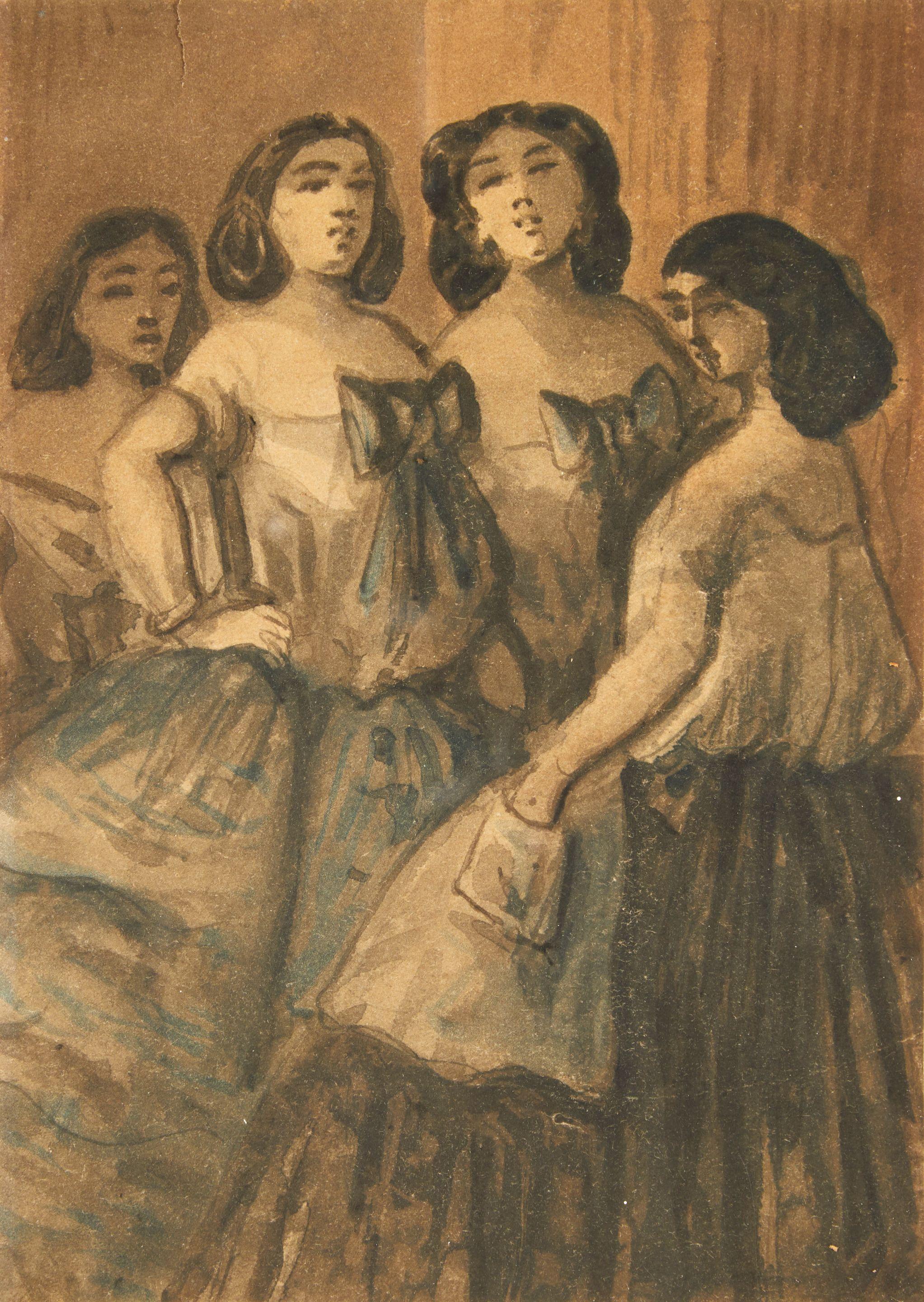 Constantin Guys - Four Women framed 47.3 x 40.0 x 2.0 cm (18 5/8 x 15 3/4 x 4/5 in).
