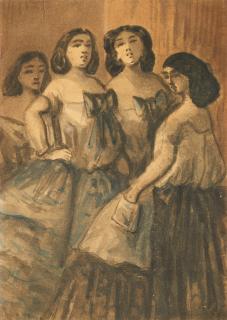 Constantin Guys - Four Women framed 47.3 x 40.0 x 2.0 cm (18 5/8 x 15 3/4 x 4/5 in).