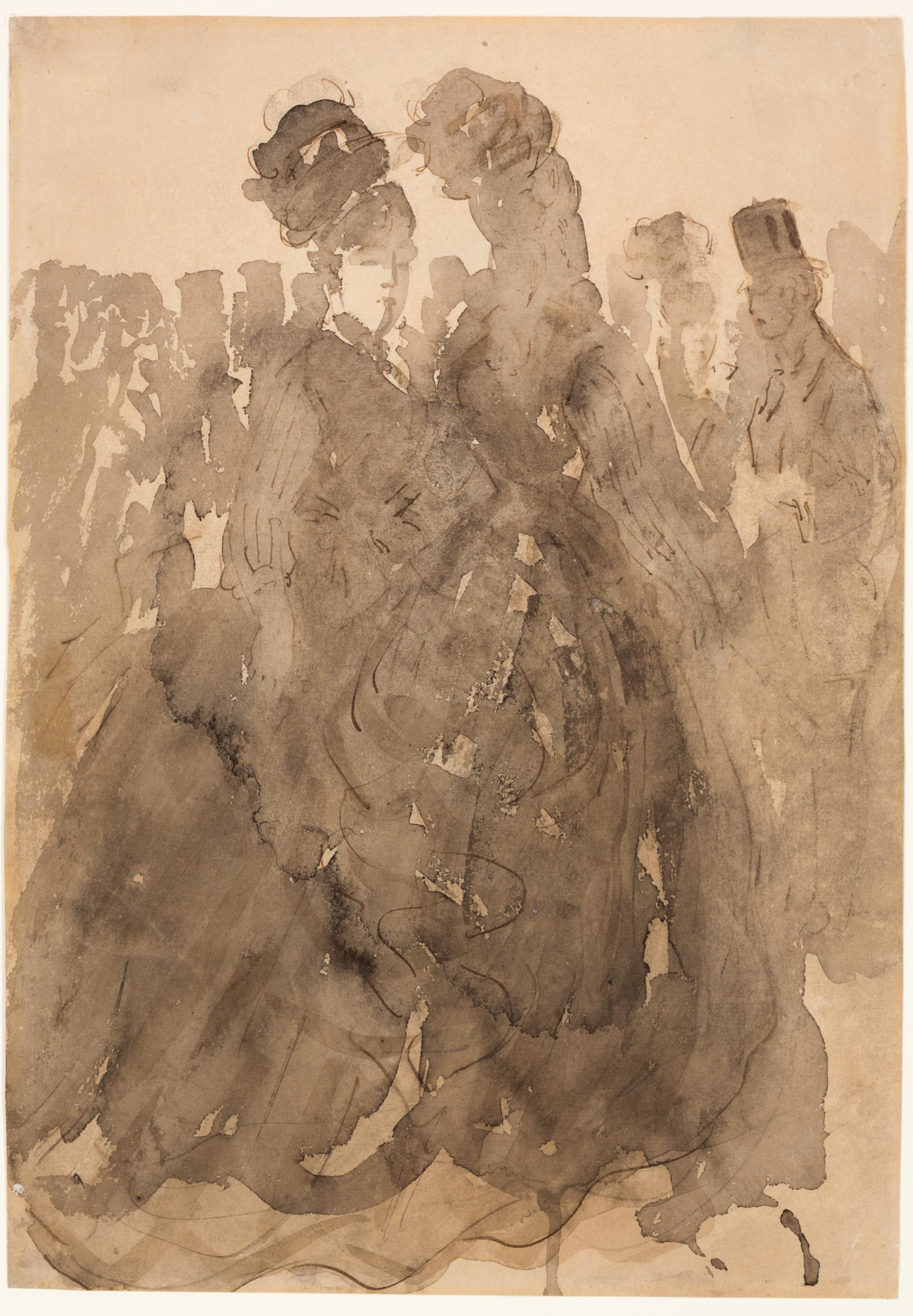 Constantin Guys - Two women promenading, with men and women in the background