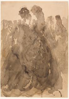 Constantin Guys - Two women promenading, with men and women in the background