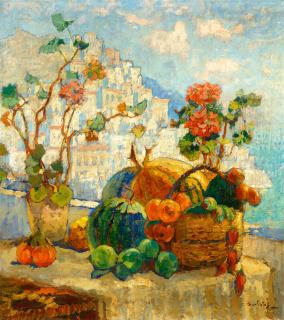 Constantin Ivanovitch Gorbatoff - Häuser im Gegenlicht- Stillleben vor Capri