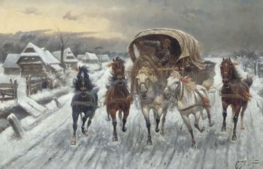 Constantin Stoiloff - A Russian Caravan racing in the Snow