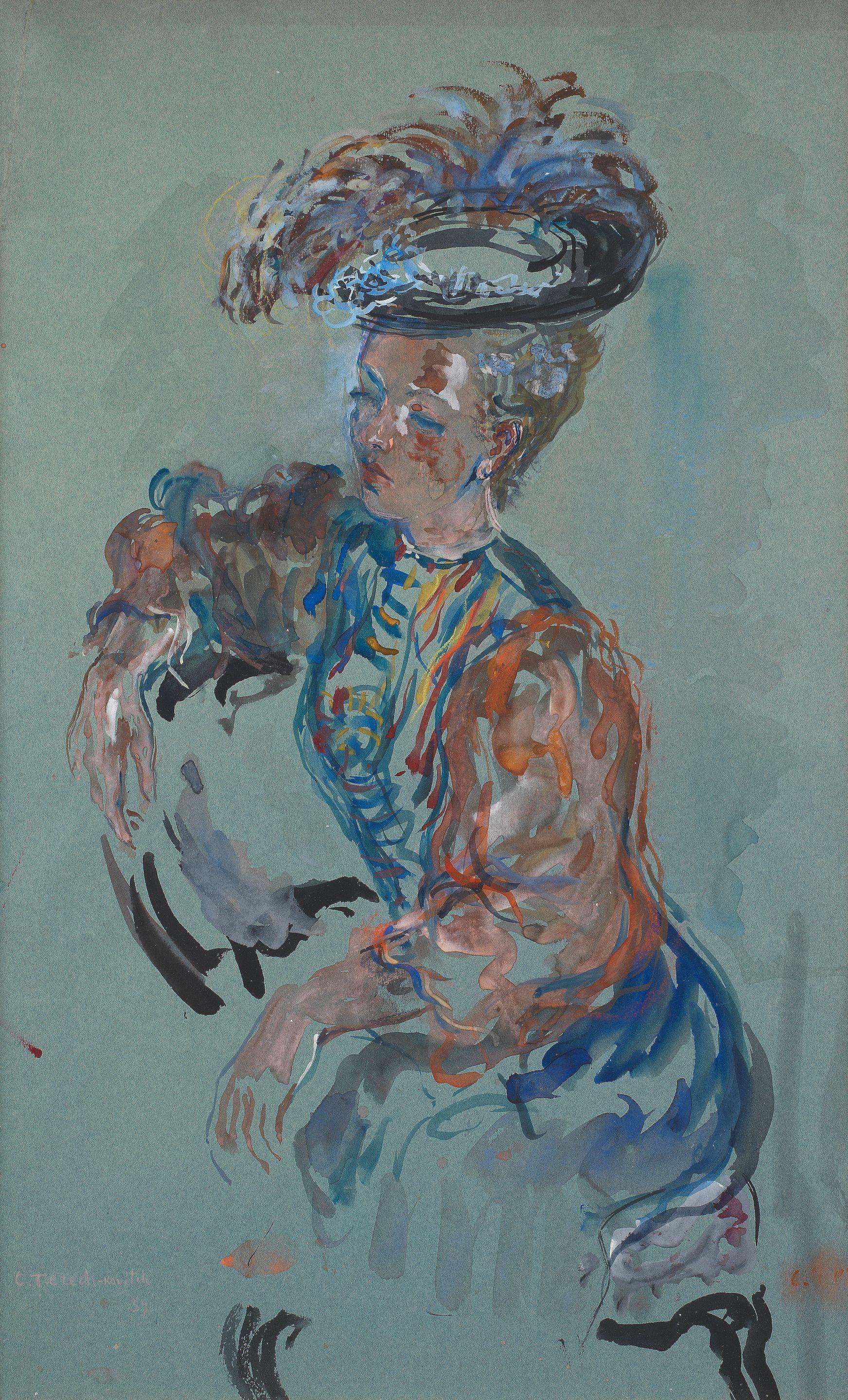 Constantin Terechkovich - Seated Lady in a hat