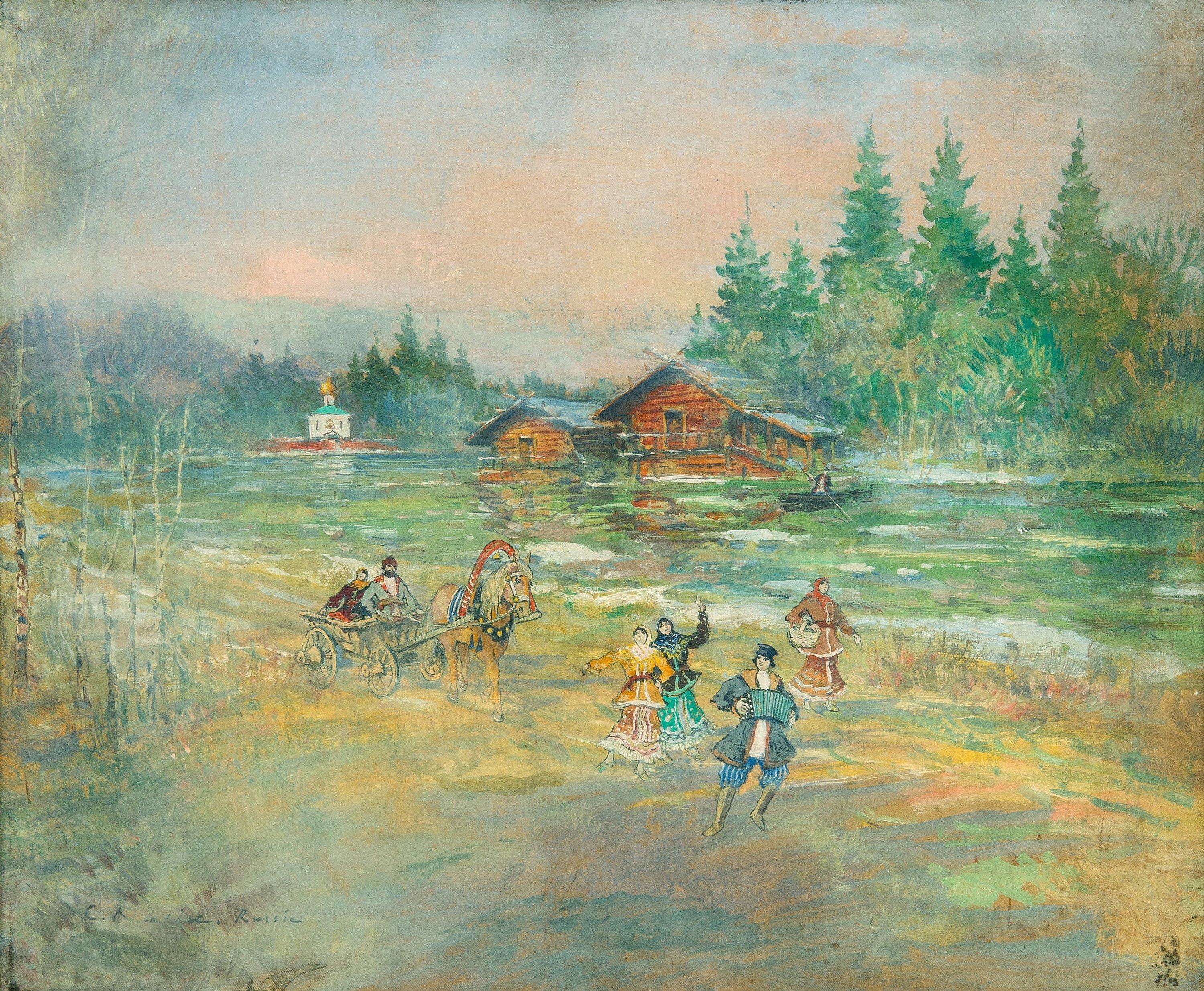 Constantine Korovine - Village Scene. Коровин, Константин Алексеевич (1861-1939) Деревенская Сценка.