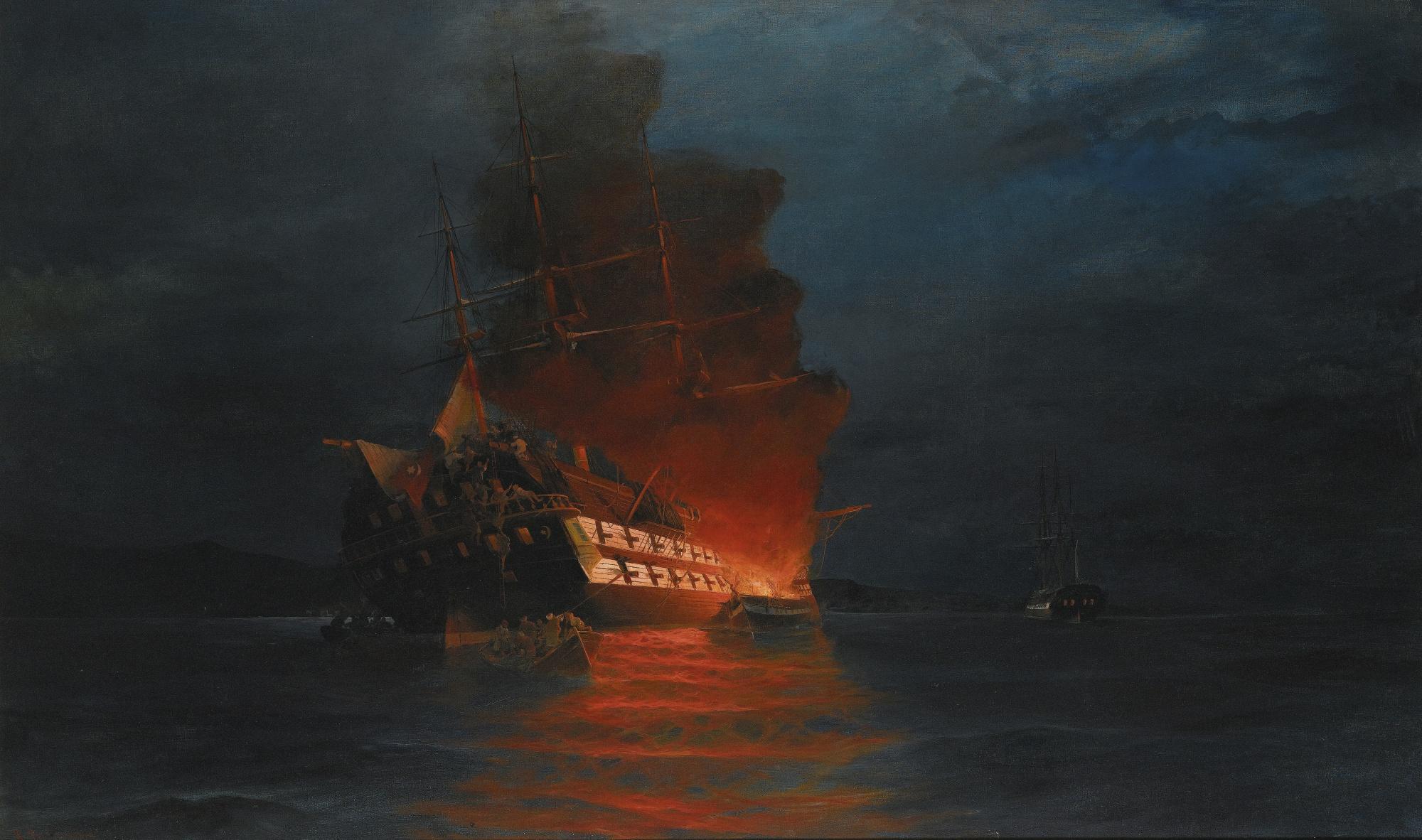 Constantinos Volanakis - Greek burning Of A Turkish Flagship