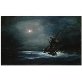 Constantinos Volanakis - Greek Frigate In The Moonlight