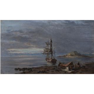 Constantinos Volanakis - Greek greek Frigate At Anchor