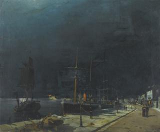 Constantinos Volanakis - Greek harbour At Night