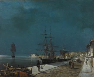 Constantinos Volanakis - Greek harbour By Night