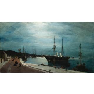 Constantinos Volanakis - Greek Harbour Of Volos By Moonlight