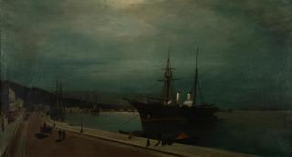 Constantinos Volanakis - Le port de Volos un soir de plein lune