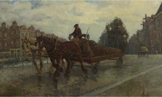 Cor Noltee - A horse-drawn cart on a quay, Rotterdam