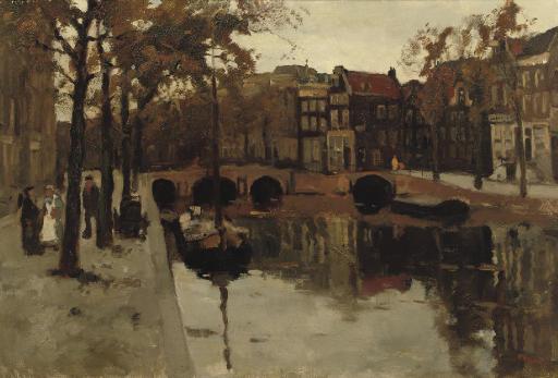 Cor Noltee - An Autumn day along a canal, Amsterdam